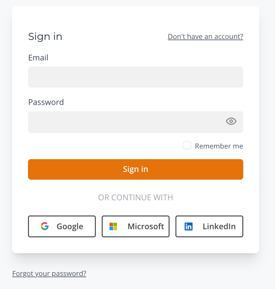 Sign-in page showing email/password fields and OAuth buttons