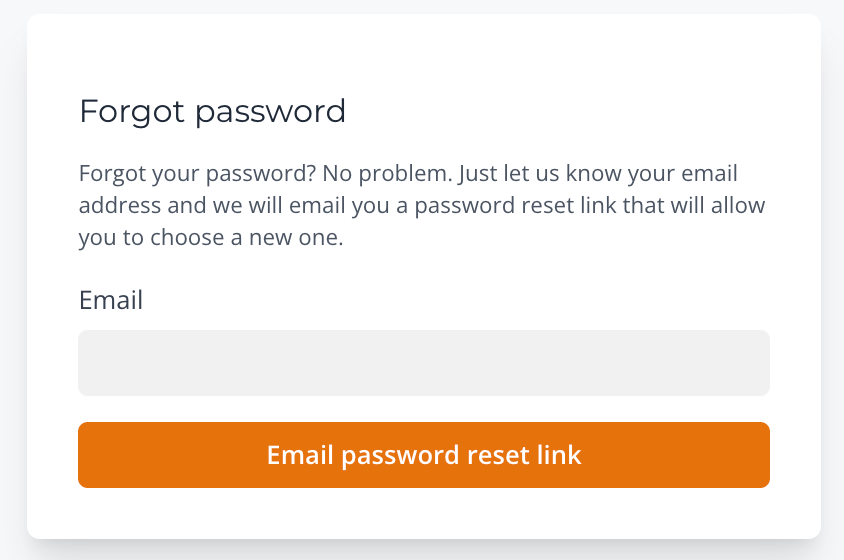 Reset password page with email field and button