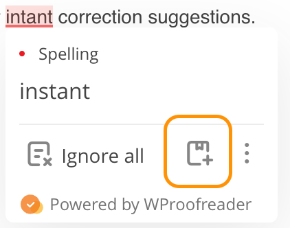 Suggestions popup with Add word option