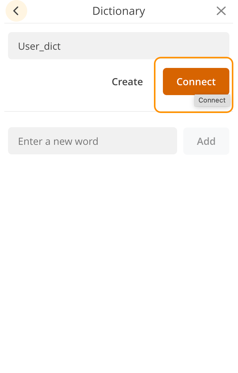 Dictionary tab with Connect option