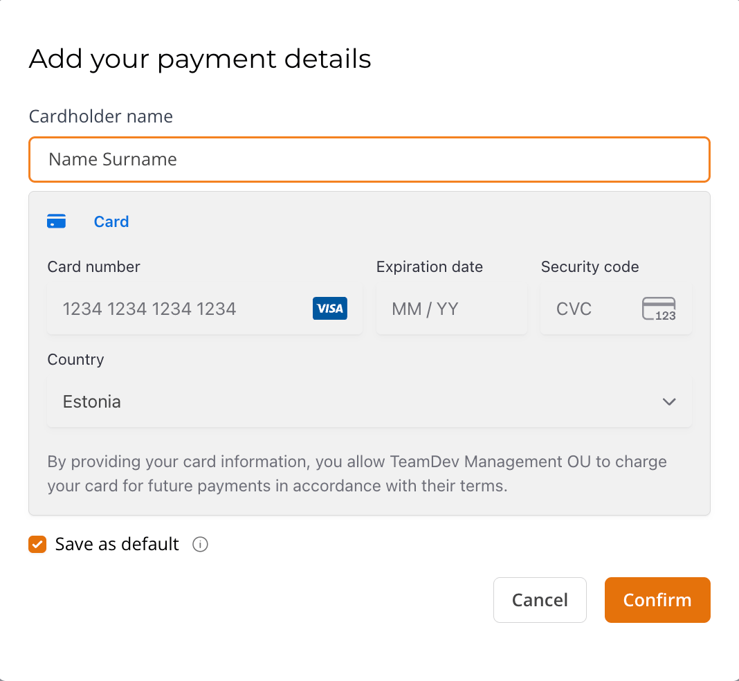Add payment details dialog